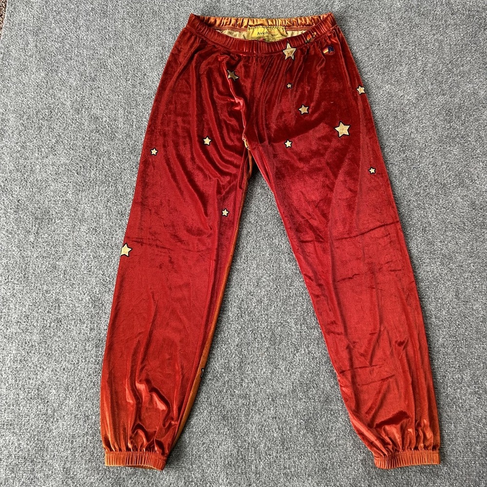 Aviator Nation Sweatpants Womens Large Red Velour Celestial Galaxy Star‎ Theme